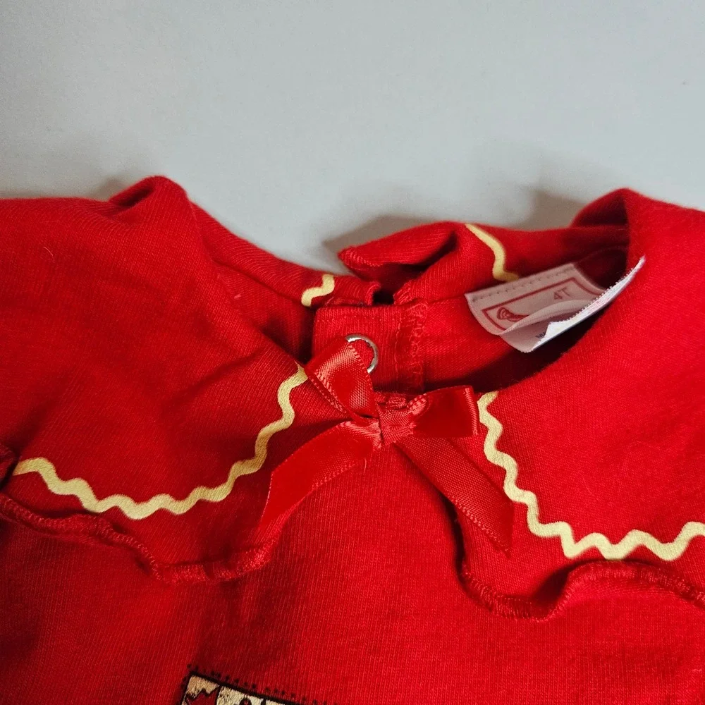 Vintage Buster Brown Girls 4T Red Floral Ric Rac Peter Pan Collar Dress USA Made
